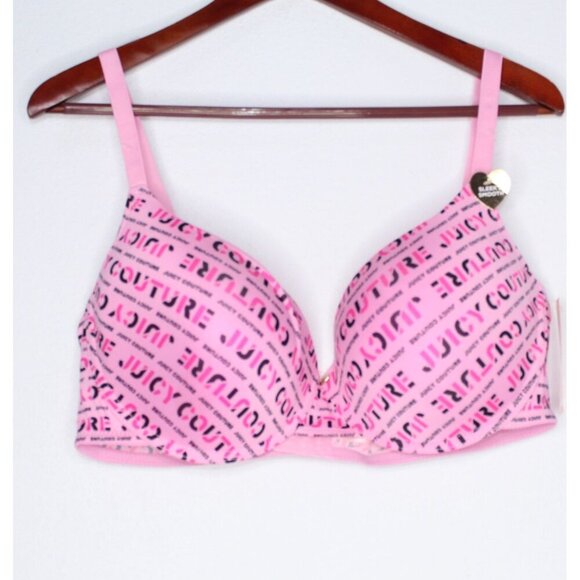 Juicy Couture Bra 42D Pink Black Log Up Lightly Padded Wired Medallion Logo NWT - Picture 2 of 15